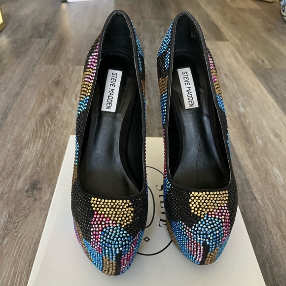 Steve Madden Dyvinal Camouflage Rhinestone Crystal Platform Heels Shoes Size 9 - Picture 4 of 6